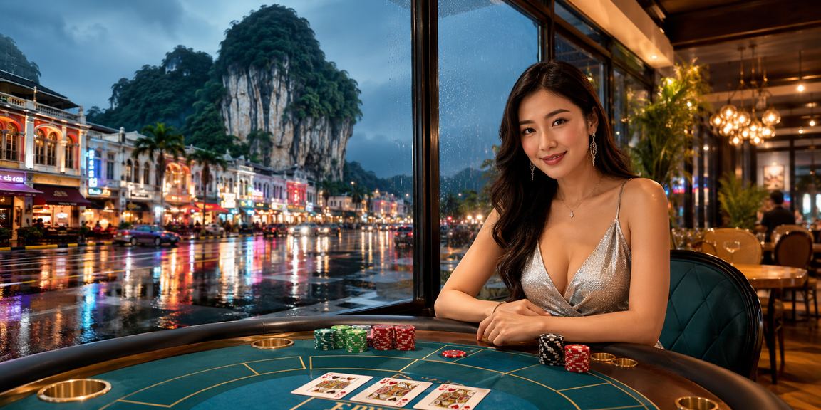 Meja Baccarat gaya Melayu di Ipoh dengan suasana kasino mewah yang tenang dan fokus