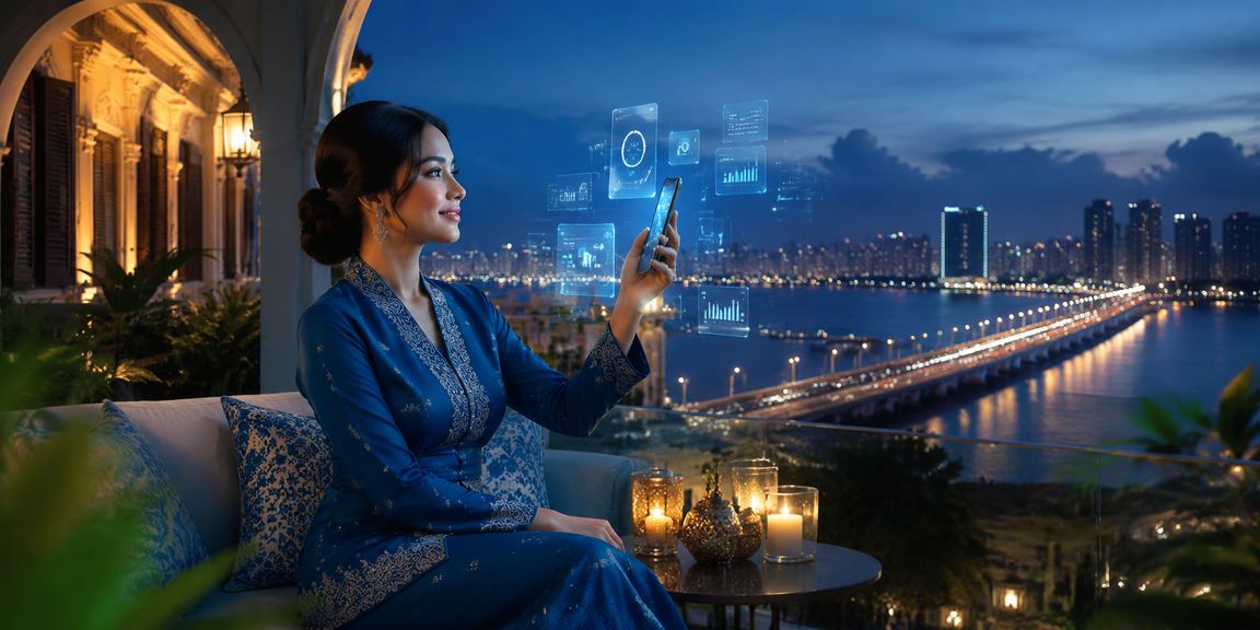 Pemain wanita berbaju kurung Johor mengakses kasino langsung melalui telefon pintar dengan selesa