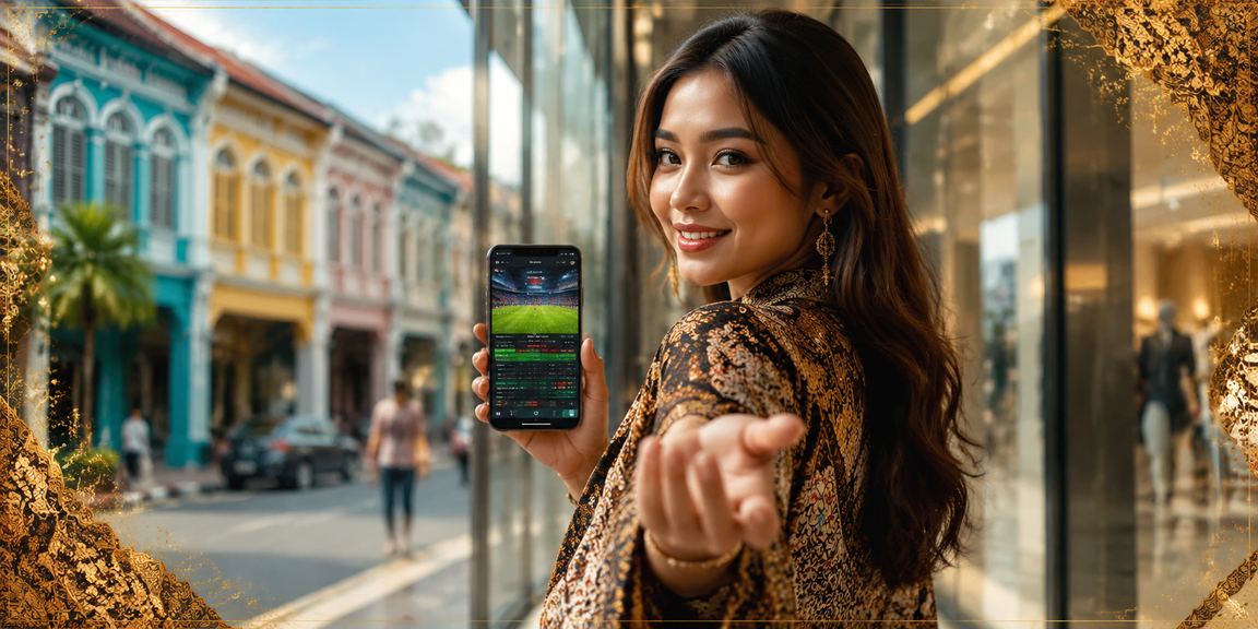 Pemain berbaju batik Pulau Pinang mengakses pertaruhan sukan melalui aplikasi mudah alih di telefon